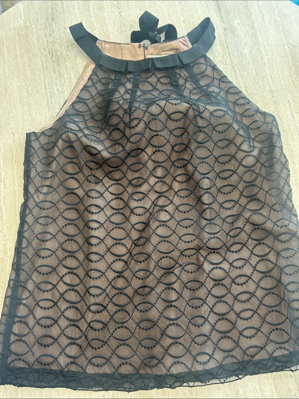 Kenar Black Lace Overlay Brown Halter Camisole
